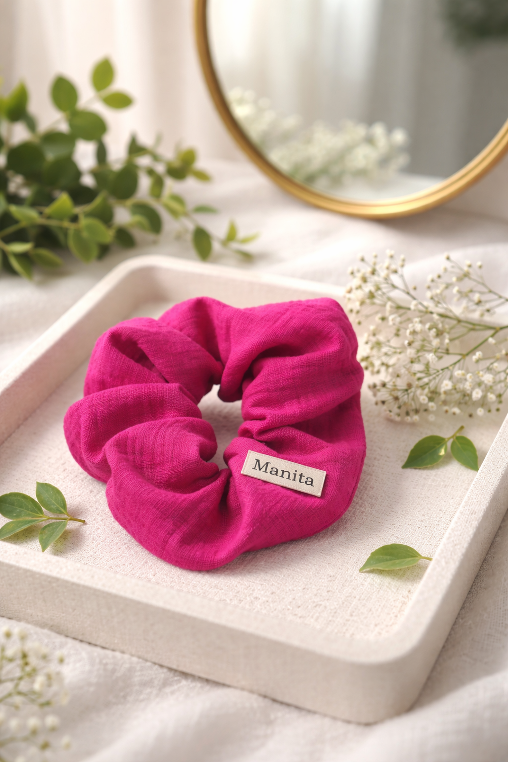 Scrunchie aus Musselin für mitteldicke bis dicke Haare pink