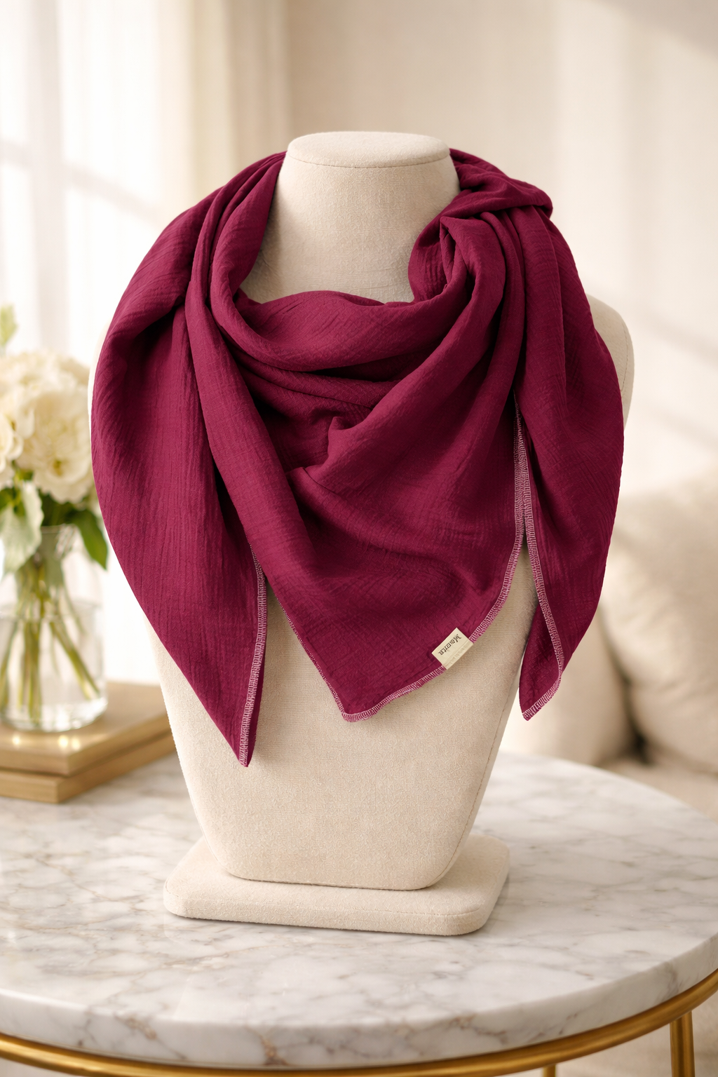 XXL Musselintuch Dreieckstuch aus Musselin Bordeaux