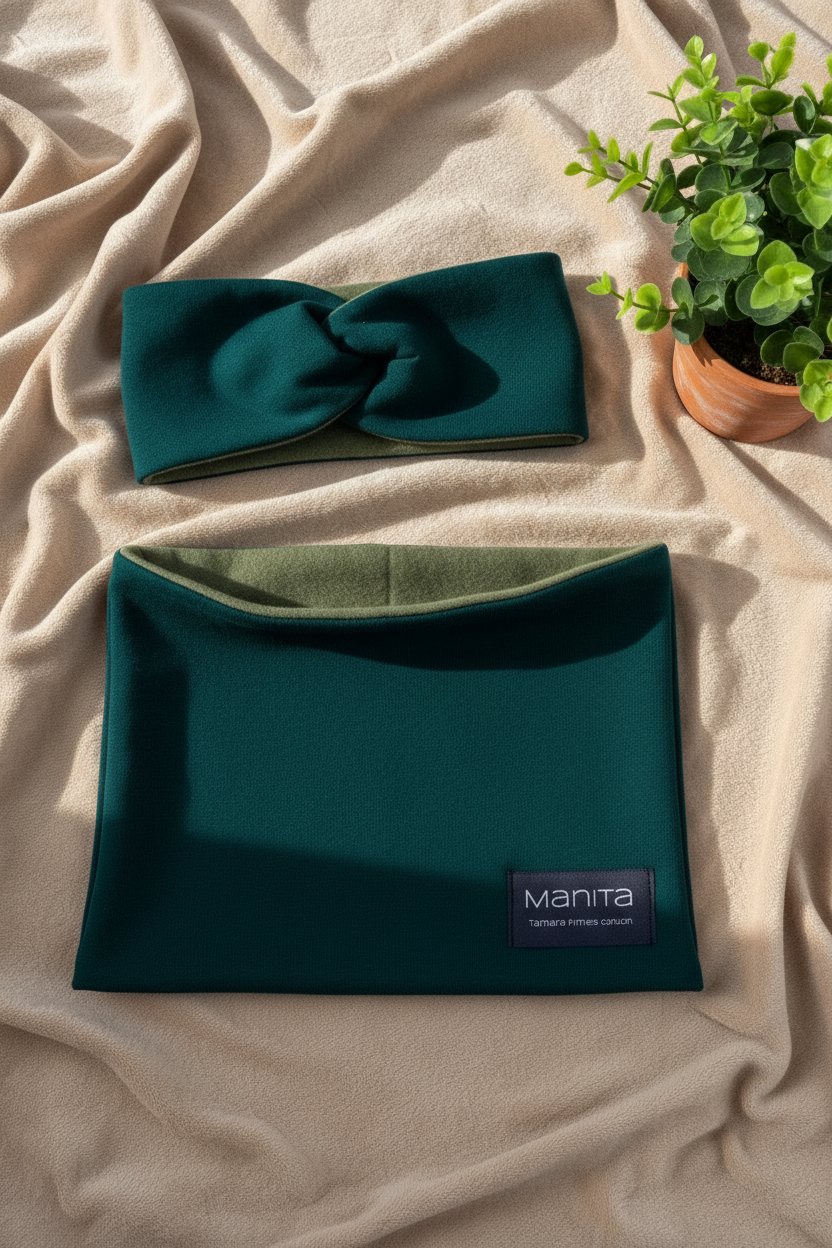 Winterset für Kinder Loopschal und Stirnband grün