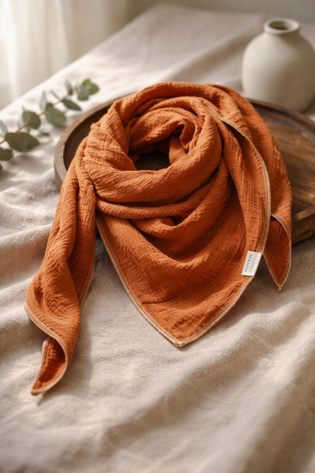 XXL Musselintuch Dreieckstuch aus Musselin Terrakotta