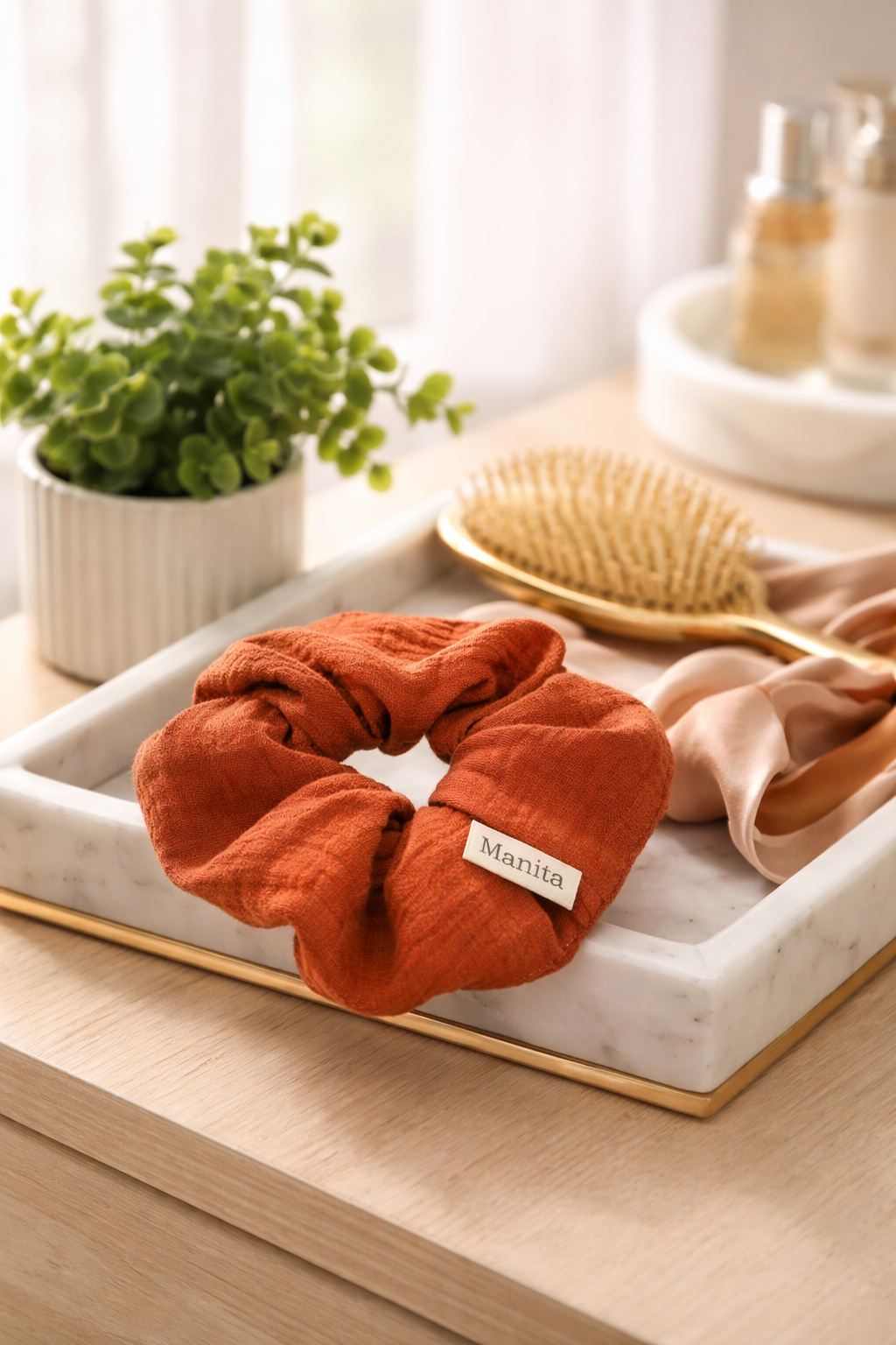 Scrunchie aus Musselin für mitteldicke bis dicke Haare Terrakotta