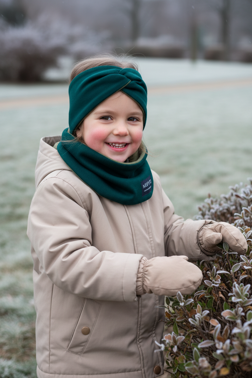 Winterset für Kinder Loopschal und Stirnband grün
