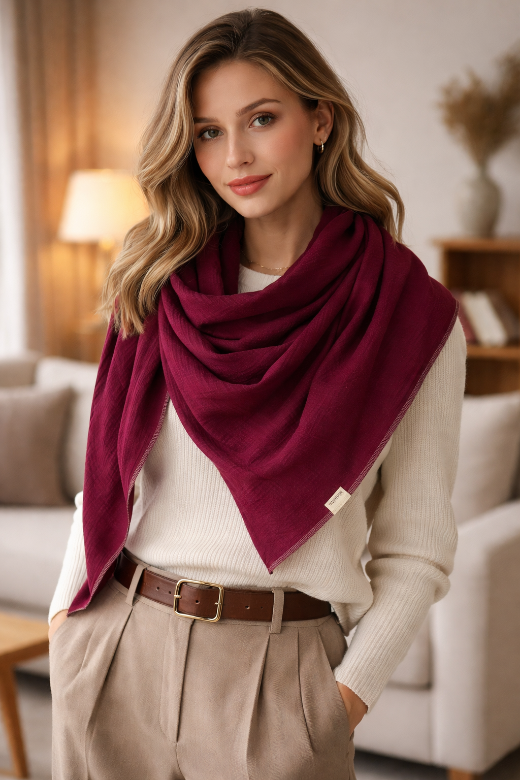 XXL Musselintuch Dreieckstuch aus Musselin Bordeaux