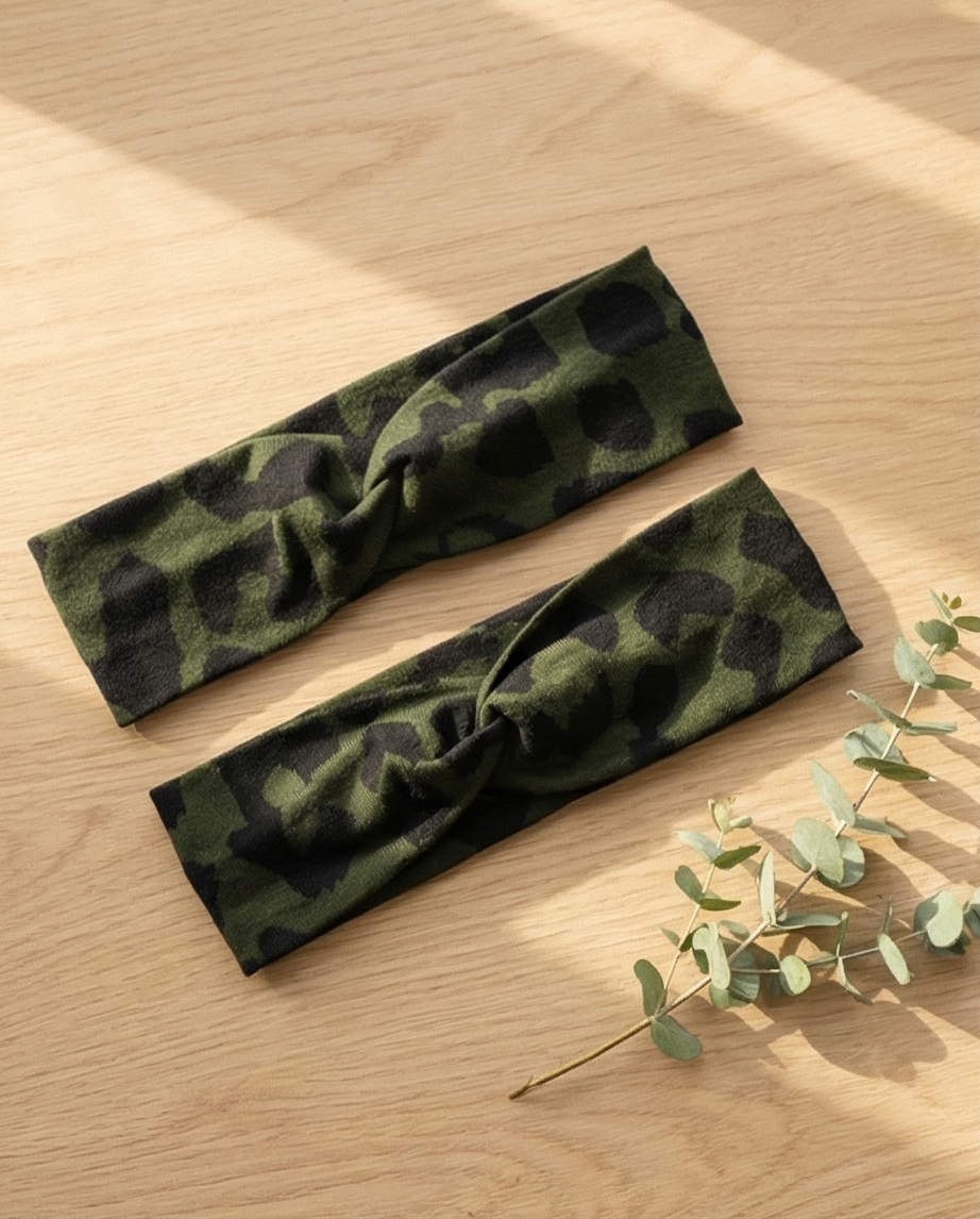 Haarband aus Viskose-Jersey Grün Leo