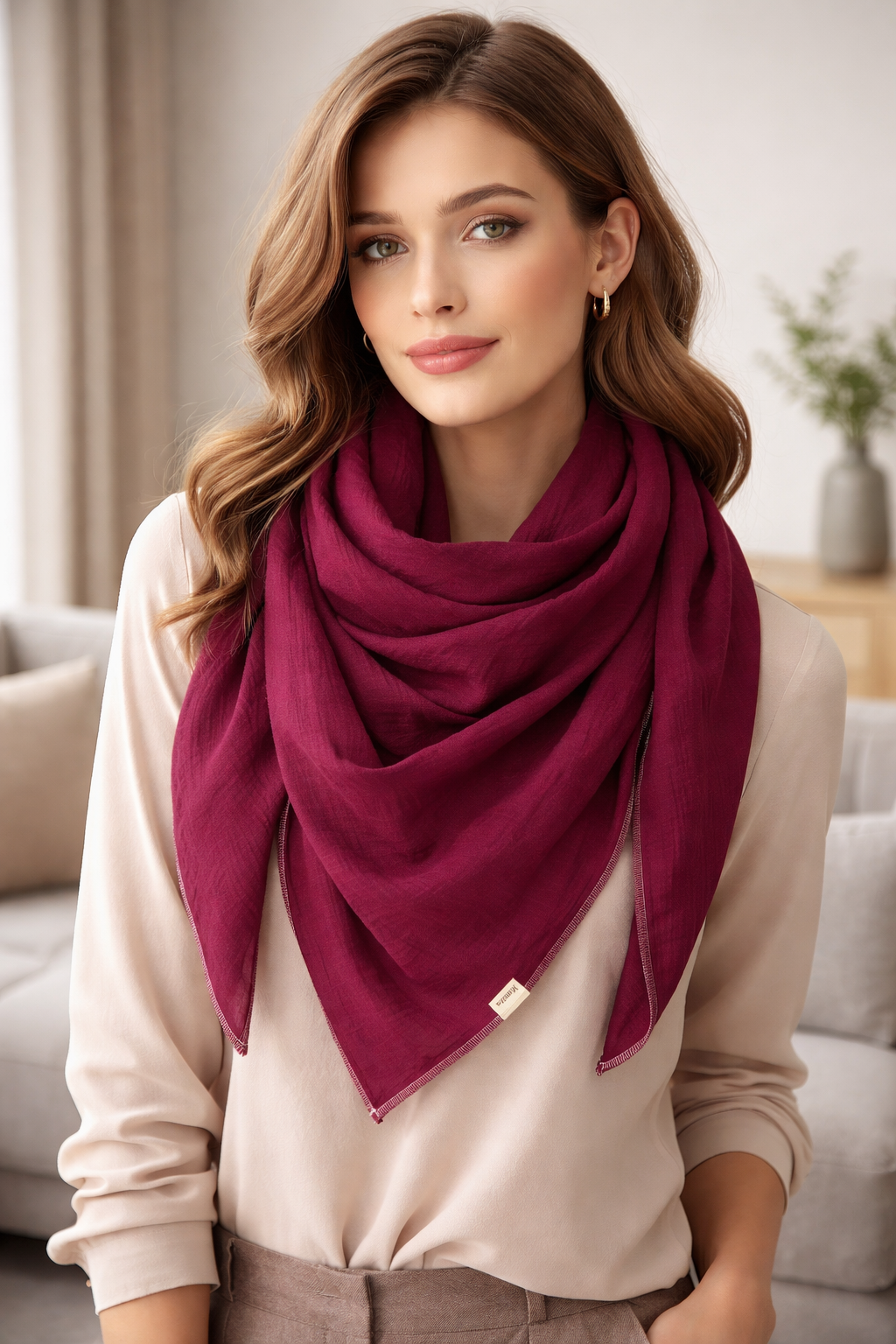 XXL Musselintuch Dreieckstuch aus Musselin Bordeaux