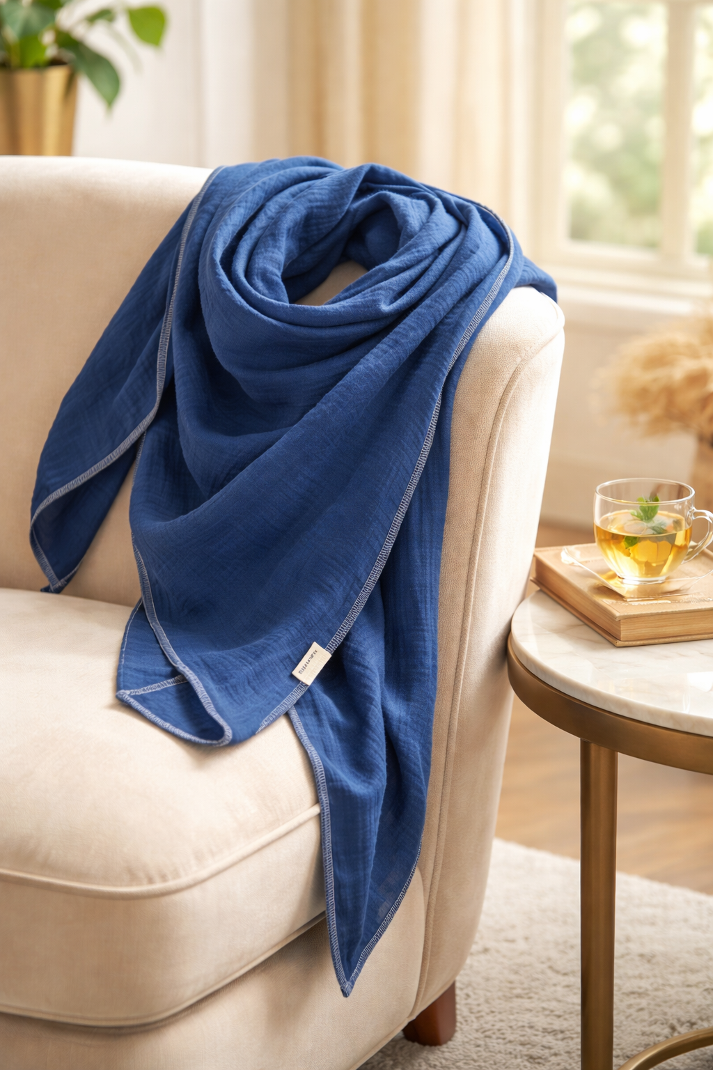 XXL Musselintuch Dreieckstuch aus Musselin Blau