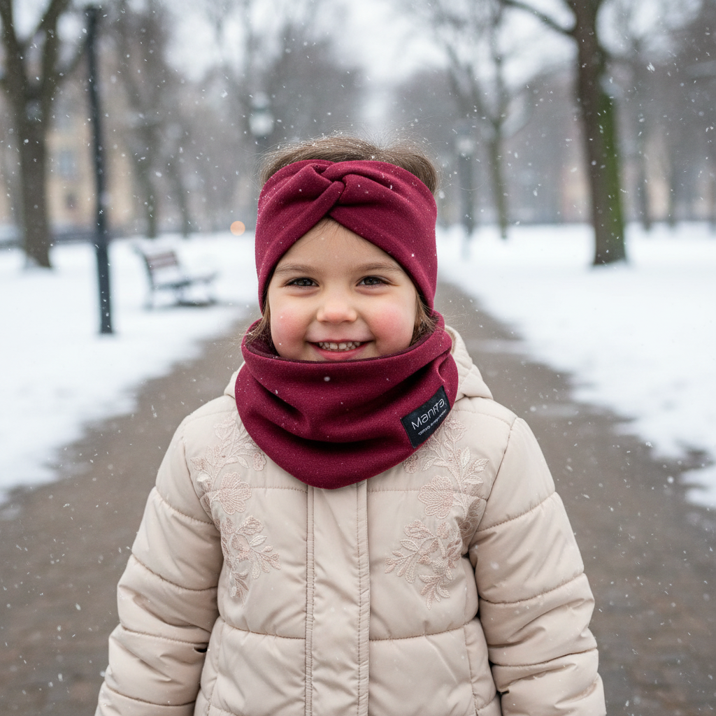 Winterset für Kinder Loopschal und Stirnband Bordeaux