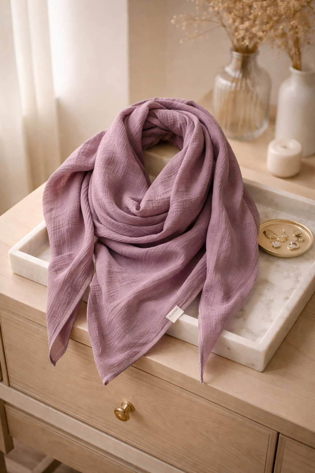 XXL Musselintuch Dreieckstuch aus Musselin Flieder