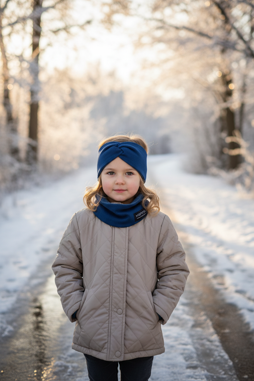 Winterset für Kinder Loopschal und Stirnband blau