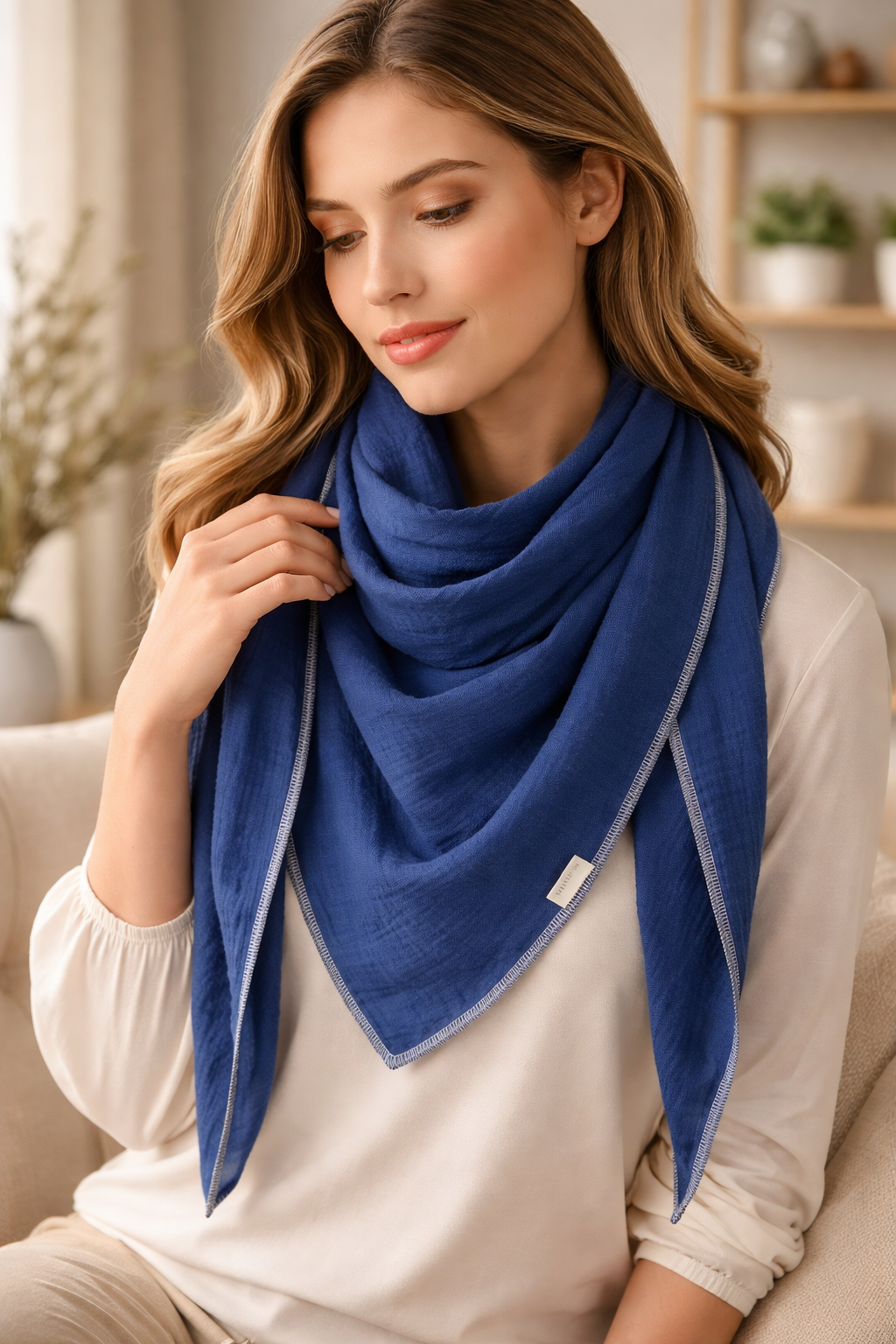 XXL Musselintuch Dreieckstuch aus Musselin Blau