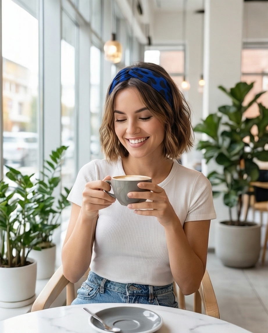 Haarband aus Viskose-Jersey Blau Leo