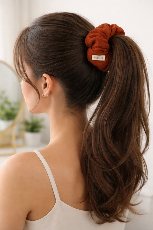 Scrunchie aus Musselin für mitteldicke bis dicke Haare Terrakotta