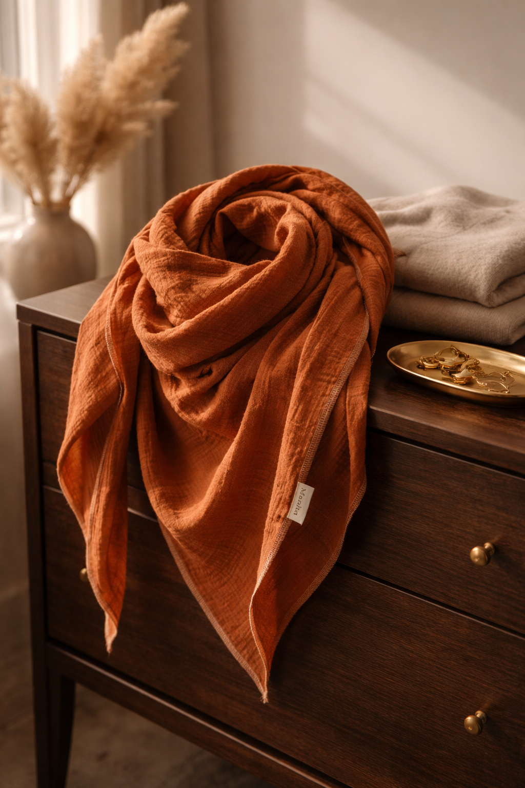 XXL Musselintuch Dreieckstuch aus Musselin Terrakotta