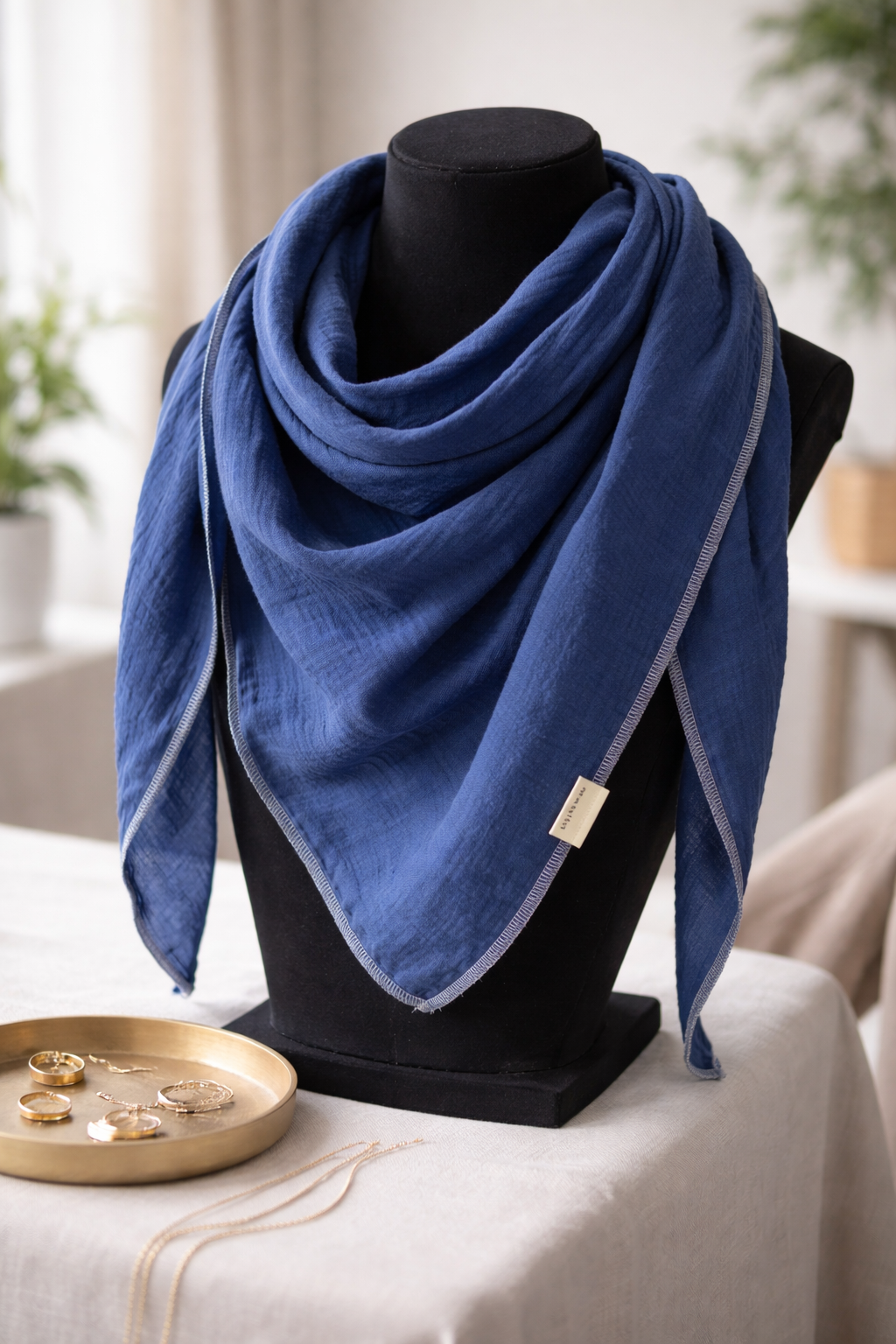 XXL Musselintuch Dreieckstuch aus Musselin Blau