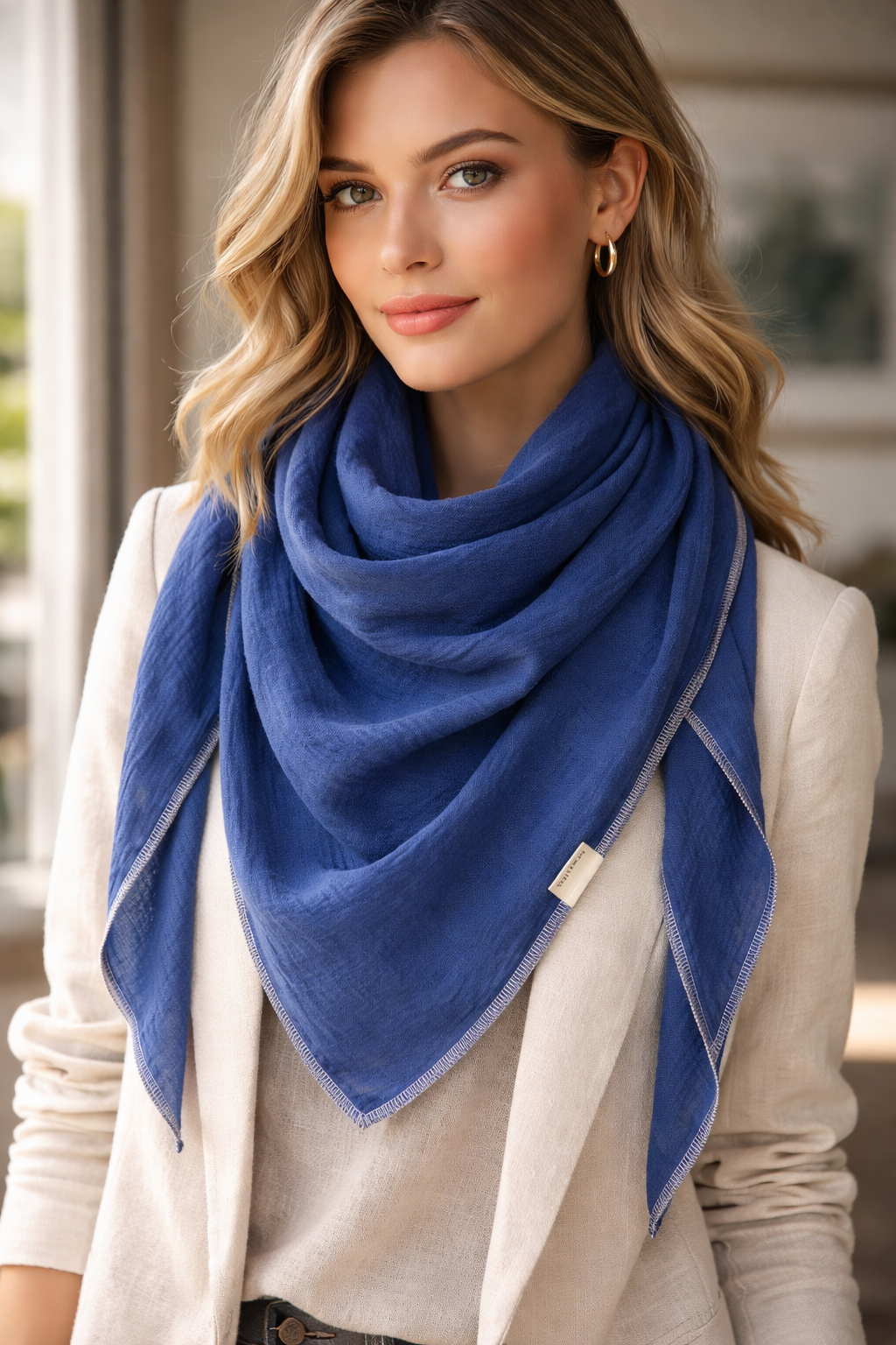 XXL Musselintuch Dreieckstuch aus Musselin Blau