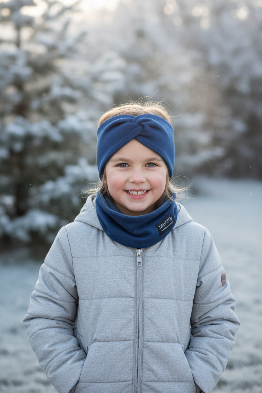 Winterset für Kinder Loopschal und Stirnband blau