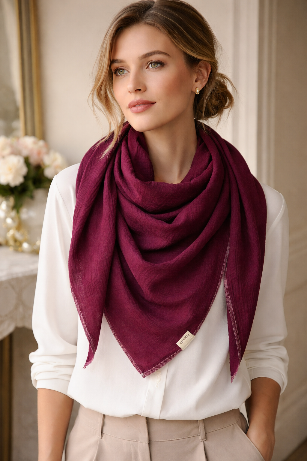 XXL Musselintuch Dreieckstuch aus Musselin Bordeaux