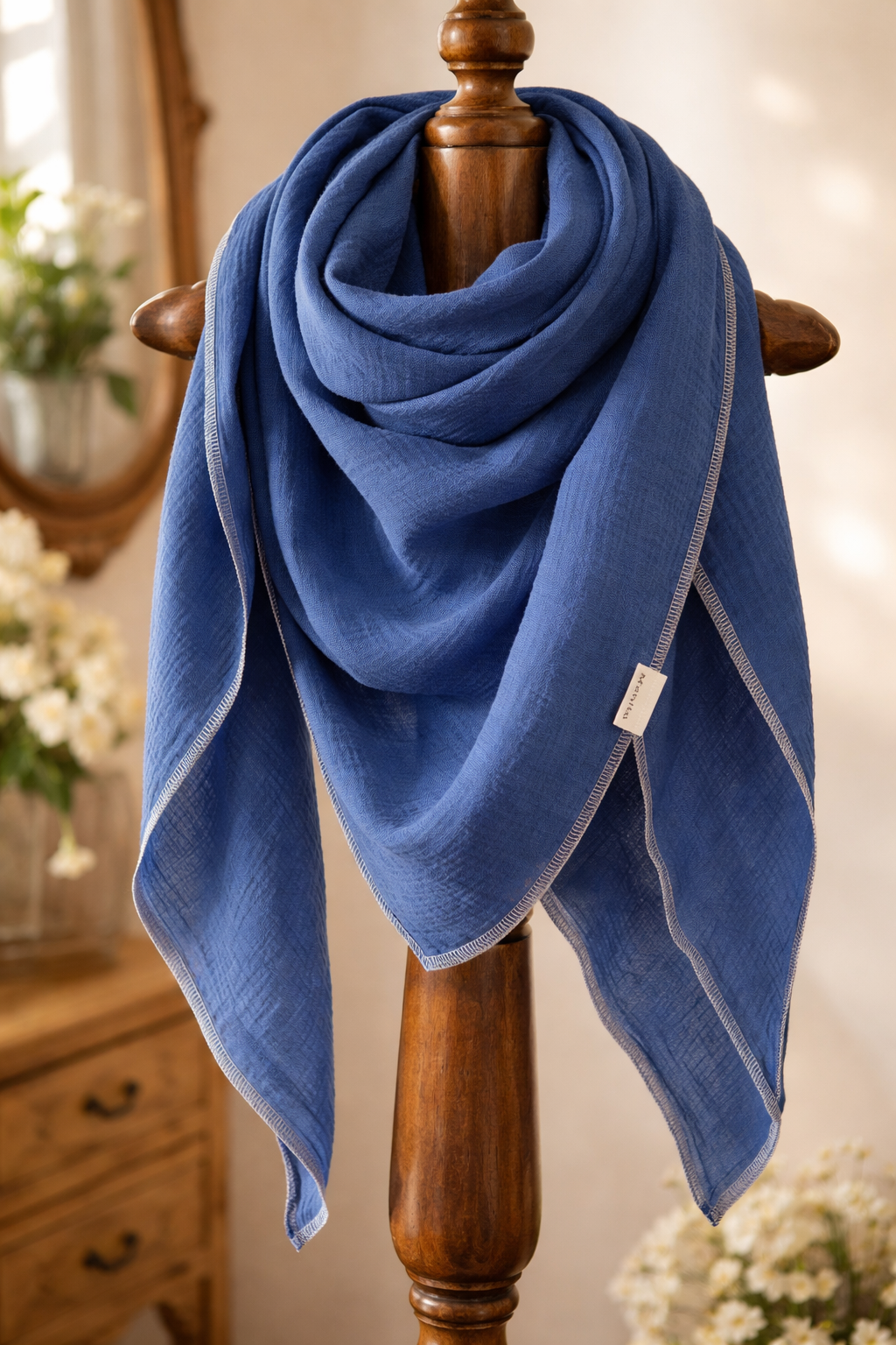 XXL Musselintuch Dreieckstuch aus Musselin Blau