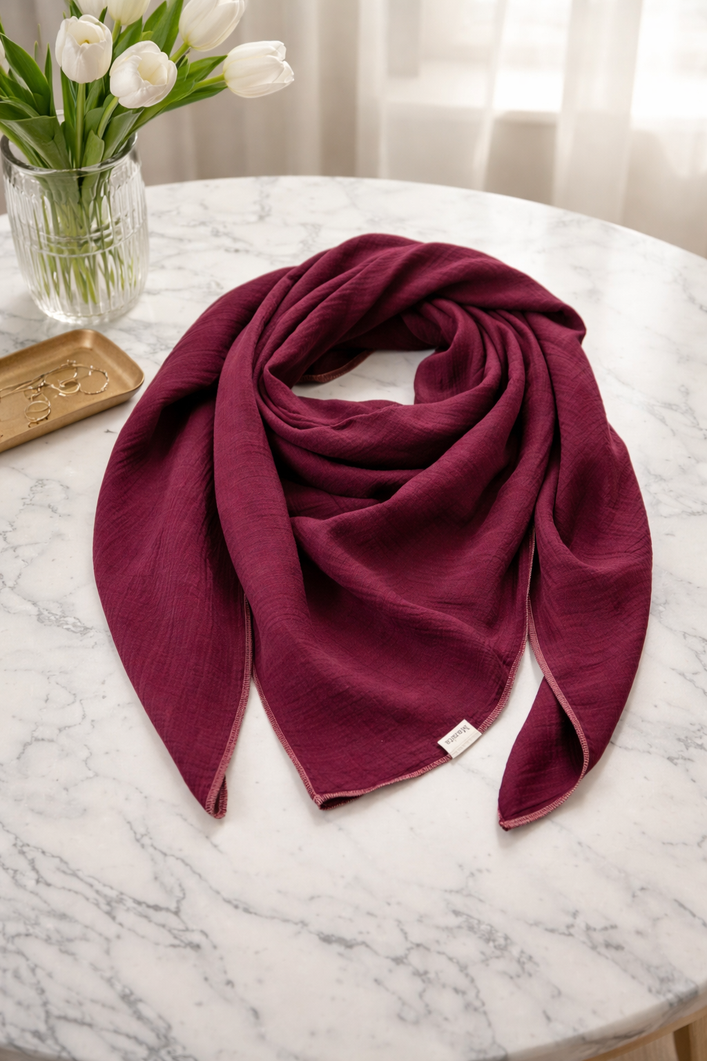 XXL Musselintuch Dreieckstuch aus Musselin Bordeaux