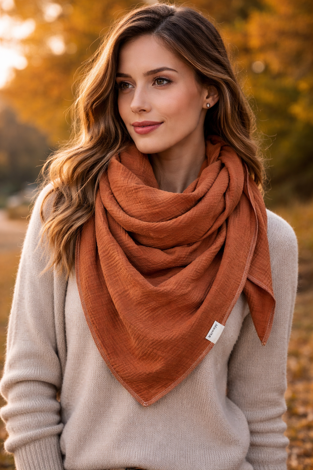 XXL Musselintuch Dreieckstuch aus Musselin Terrakotta