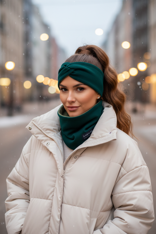 Winterset Loopschal und Stirnband grün