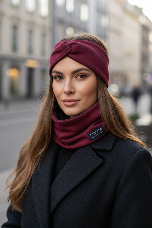 Winterset Loopschal und Stirnband bordeaux