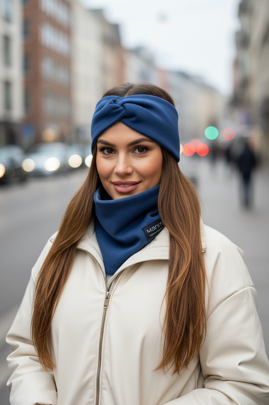 Winterset Loopschal und Stirnband blau