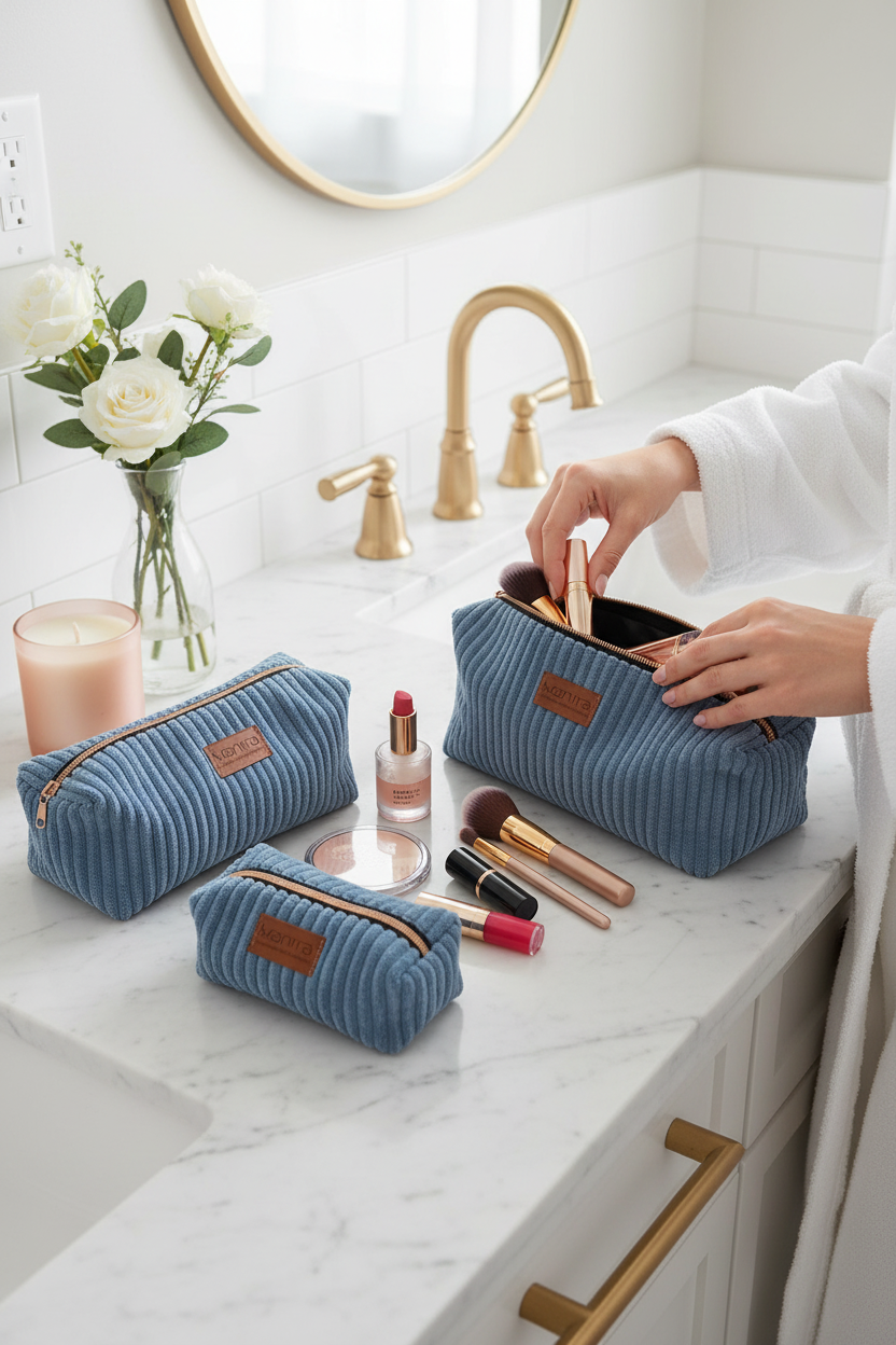 Kosmetiktasche blau Mäppchen kleine Tasche in 3 unterschiedlichen Größen