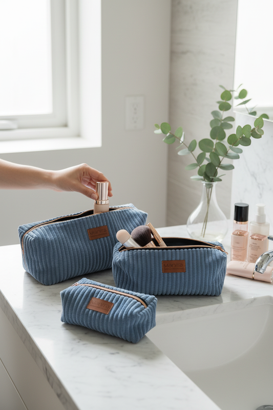 Kosmetiktasche blau Mäppchen kleine Tasche in 3 unterschiedlichen Größen