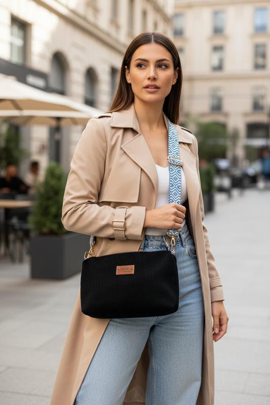 Umhängetasche Breitcord schwarz